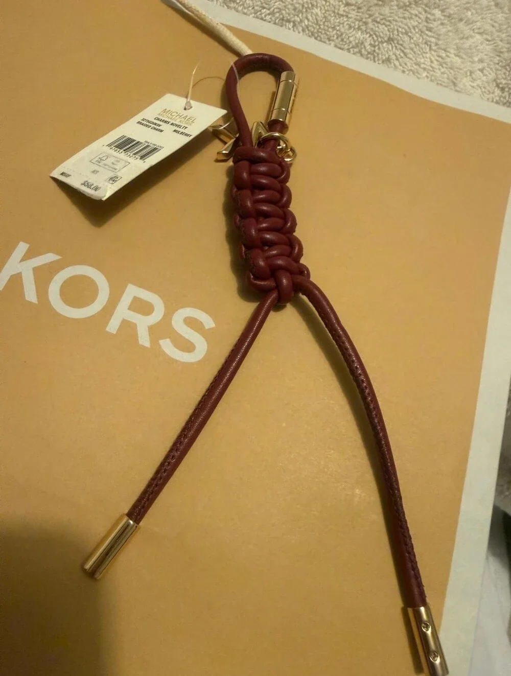 Michael Kors Braided Leather Key & Card Holder in Burgundy with Gold Hardware